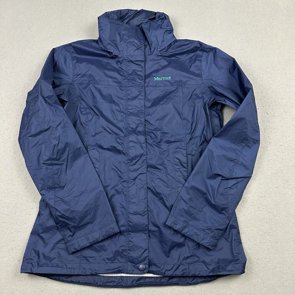 Marmot Jacket Women Large Blue Solid Full Zip Coat Windbreaker Hood Outdoor L